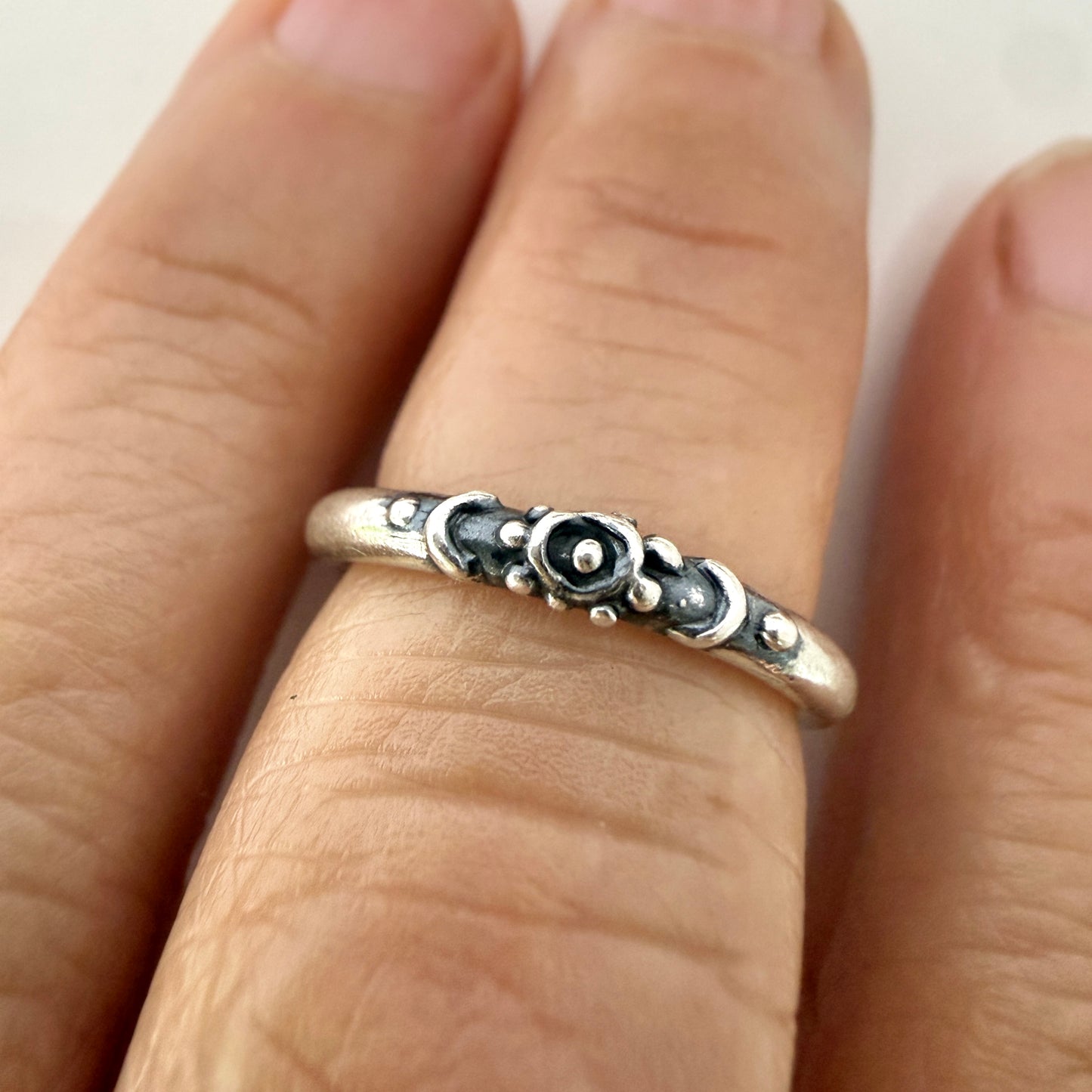 Simple sterling silver, round wire ring- Tiny Abstract Target