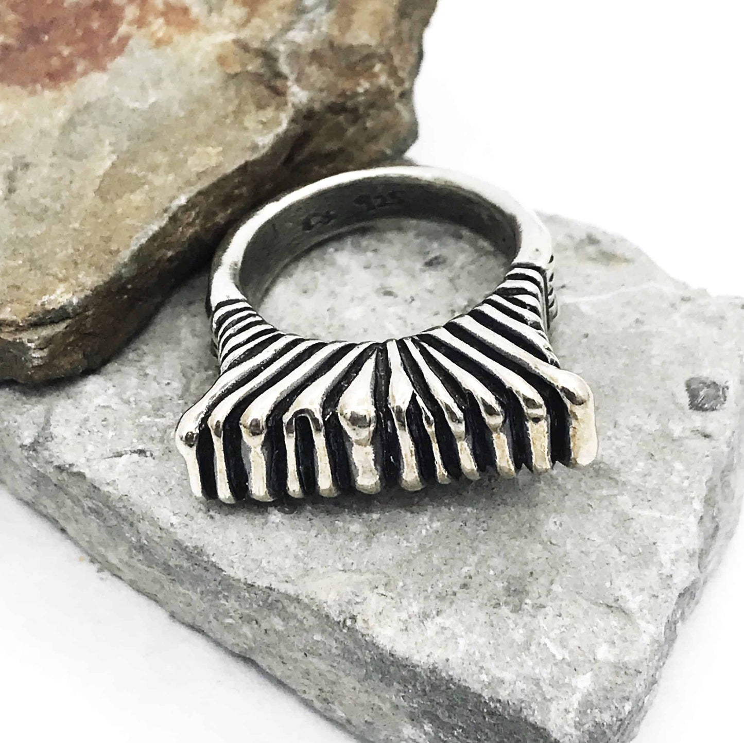 Chunky Deep Rays Sterling Silver Ring
