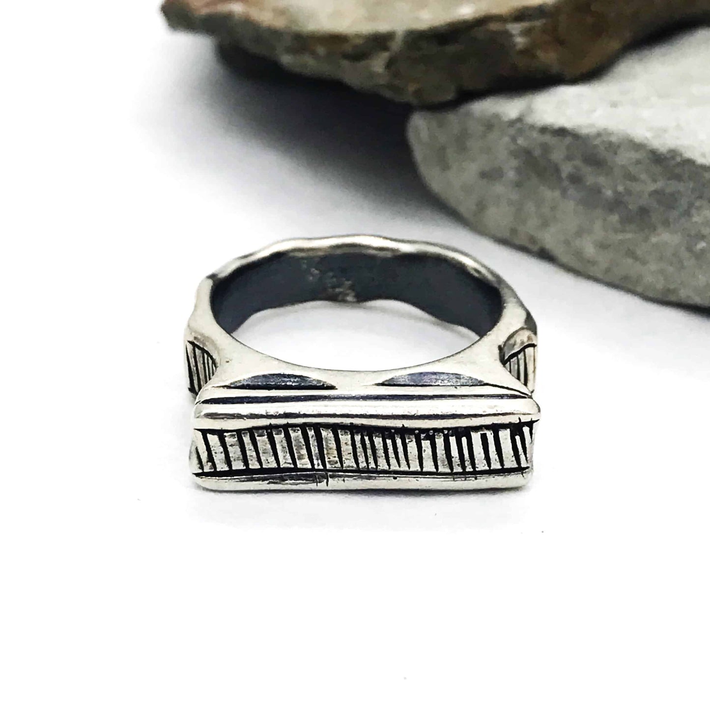 Chunky Carved Lines Sterling Silver Ring