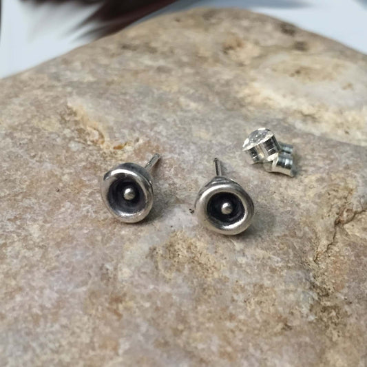 Tiny Silver Drop in a Puddle Ear Studs