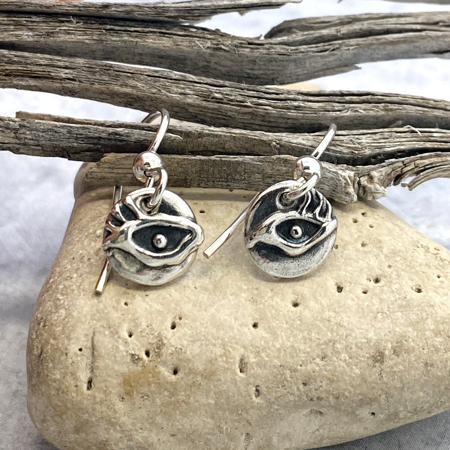 Eyes with Lashes - Sterling silver Earrings on French posts or Ear threaders