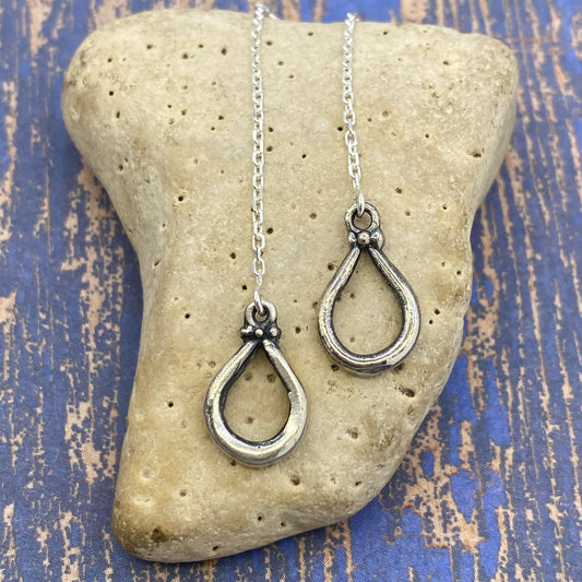 Teardrops with dots - Sterling silver Earrings on French posts or Ear threaders