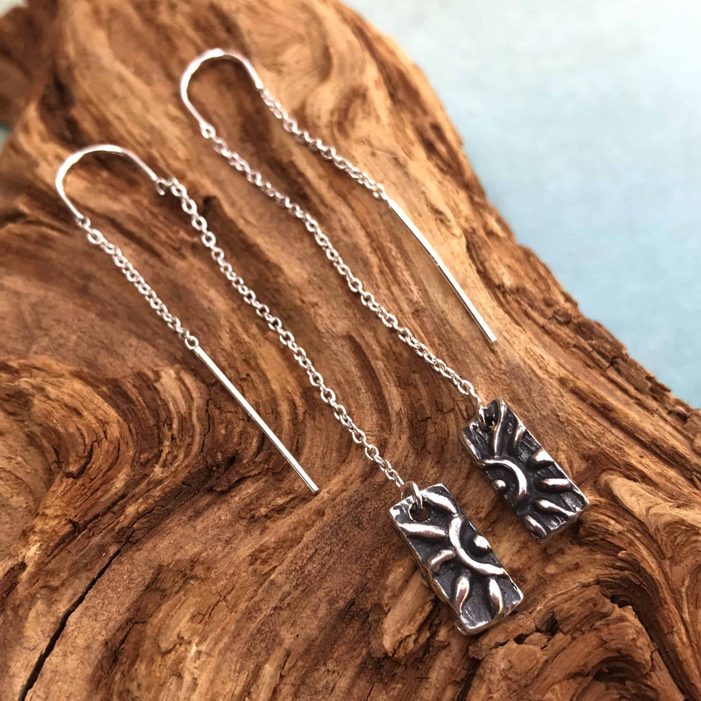 Sterling Silver Rectangular Sun Earrings