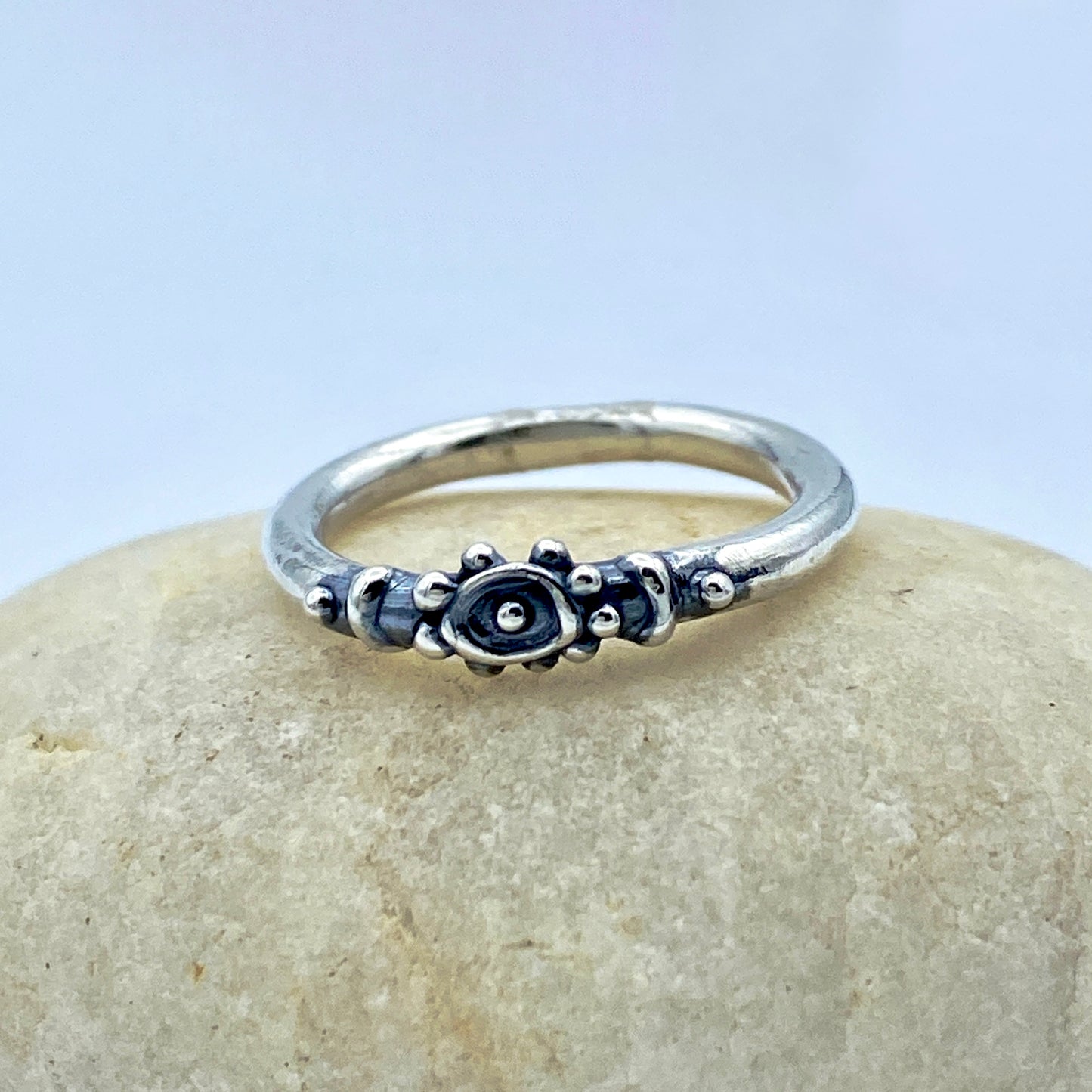 Simple sterling silver, round wire ring- Tiny Abstract Target