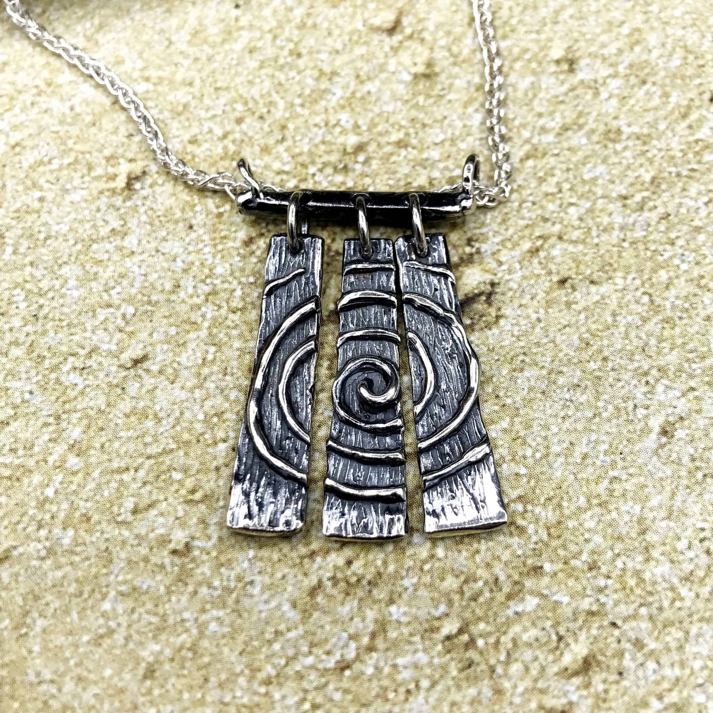 Swirling Life Spiral Triptych Pendant with or without a chain