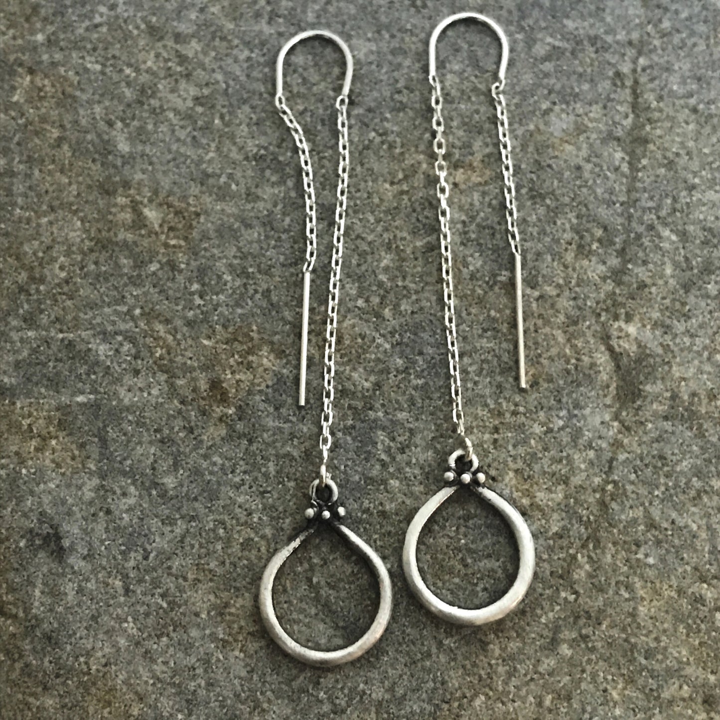 Sterling Silver Tiny Fat Open Teardrop Ear Threaders