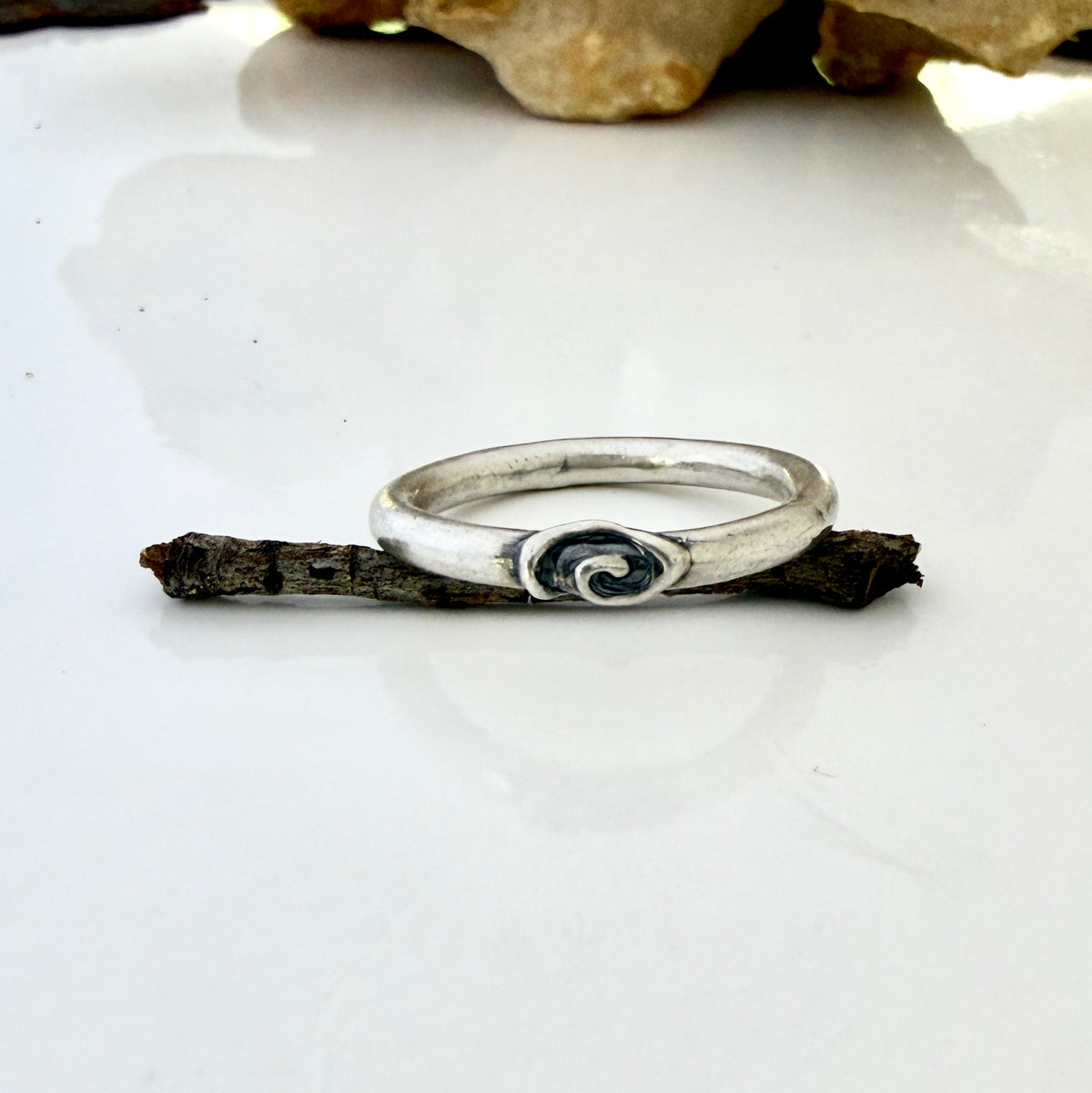 Simple sterling silver, round wire ring- Tiny Life Spiral