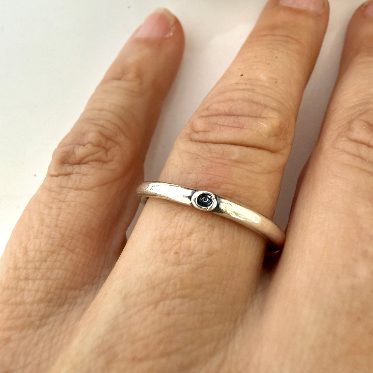 Simple sterling silver, round wire ring- Tiny Forever Raindrop