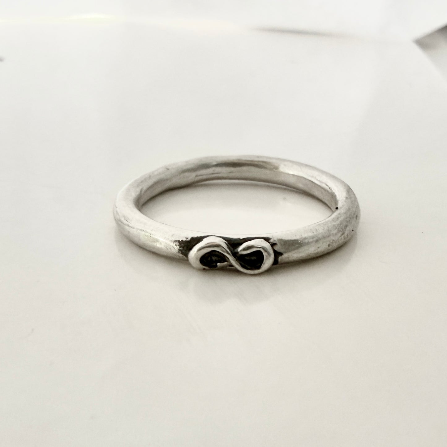 Simple sterling silver, round wire ring- Tiny Infinity
