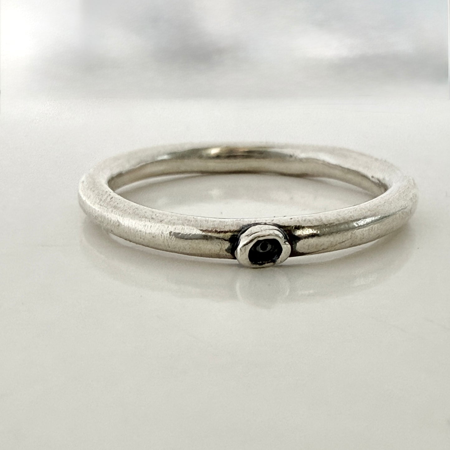 Simple sterling silver, round wire ring- Tiny Forever Raindrop
