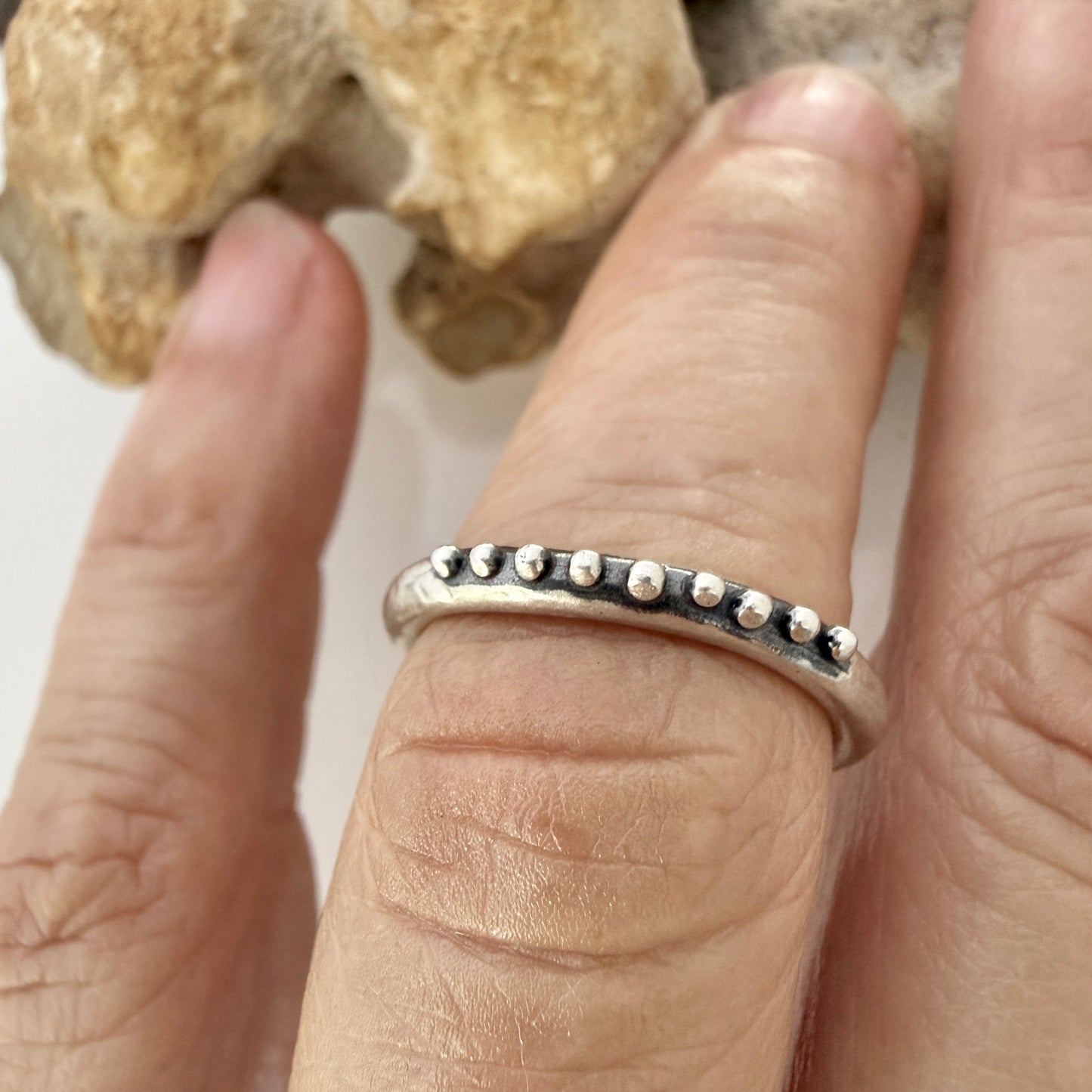 Simple sterling silver, round wire ring- Tiny Ordered Dots