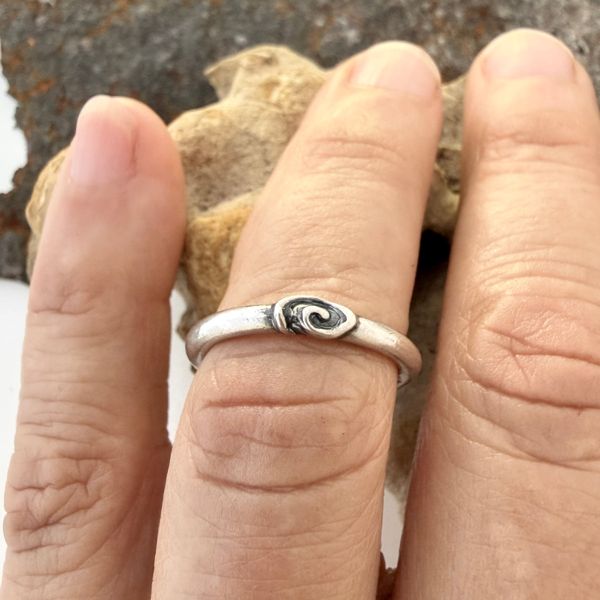 Simple sterling silver, round wire ring- Tiny Life Spiral