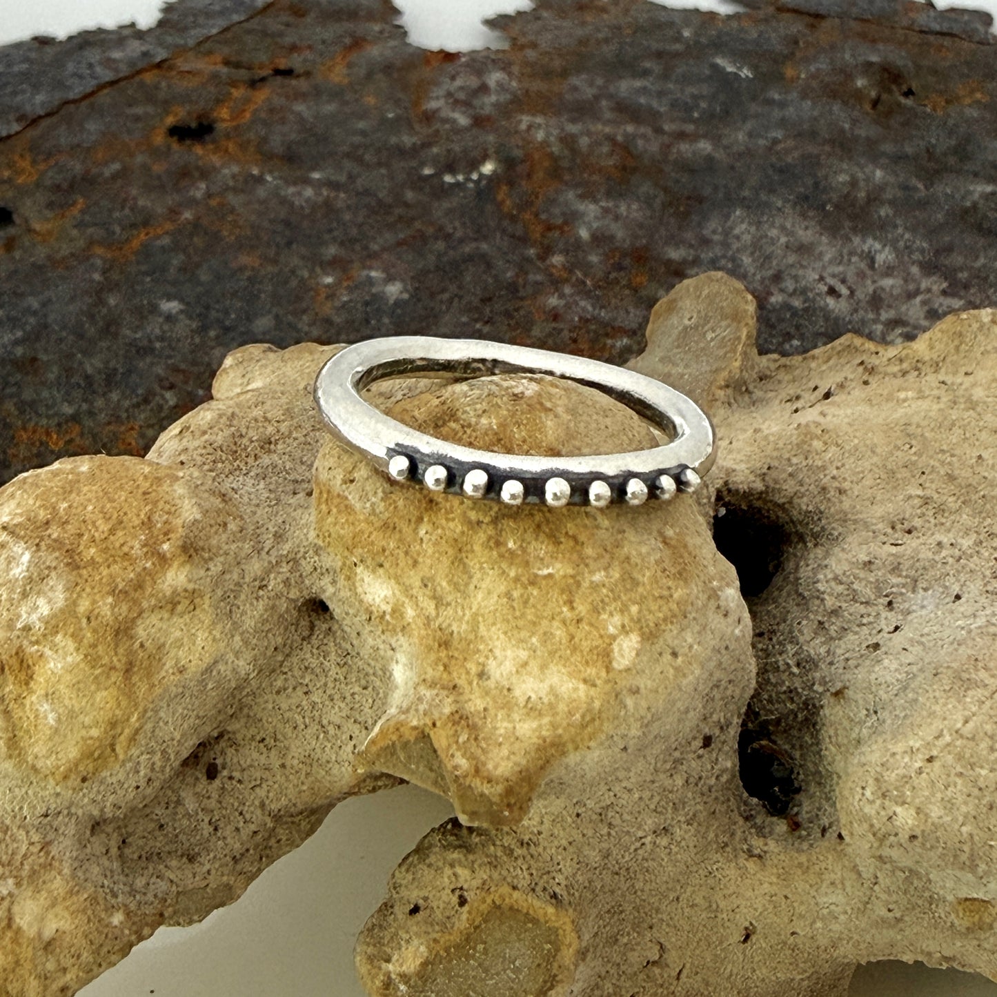 Simple sterling silver, round wire ring- Tiny Ordered Dots