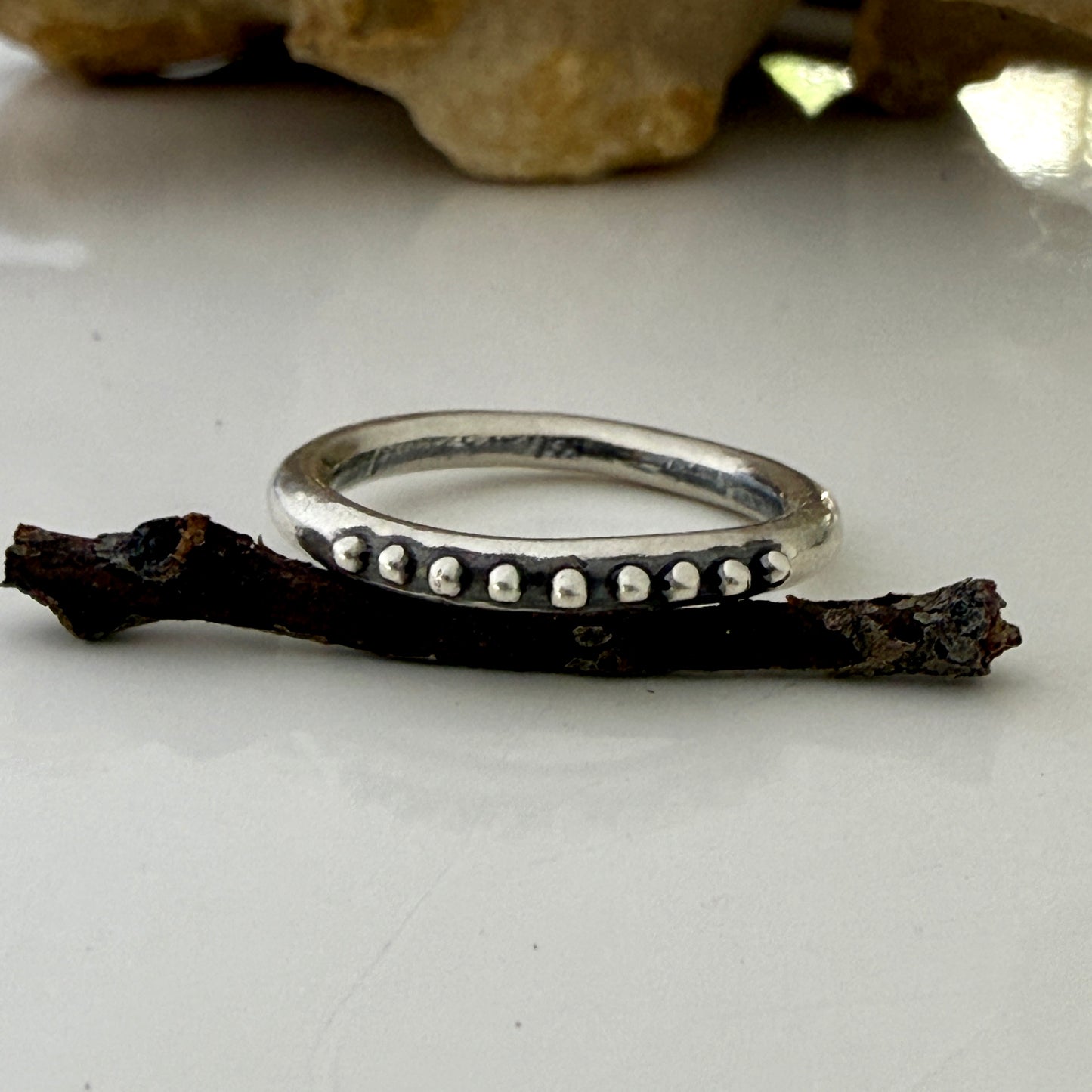 Simple sterling silver, round wire ring- Tiny Ordered Dots