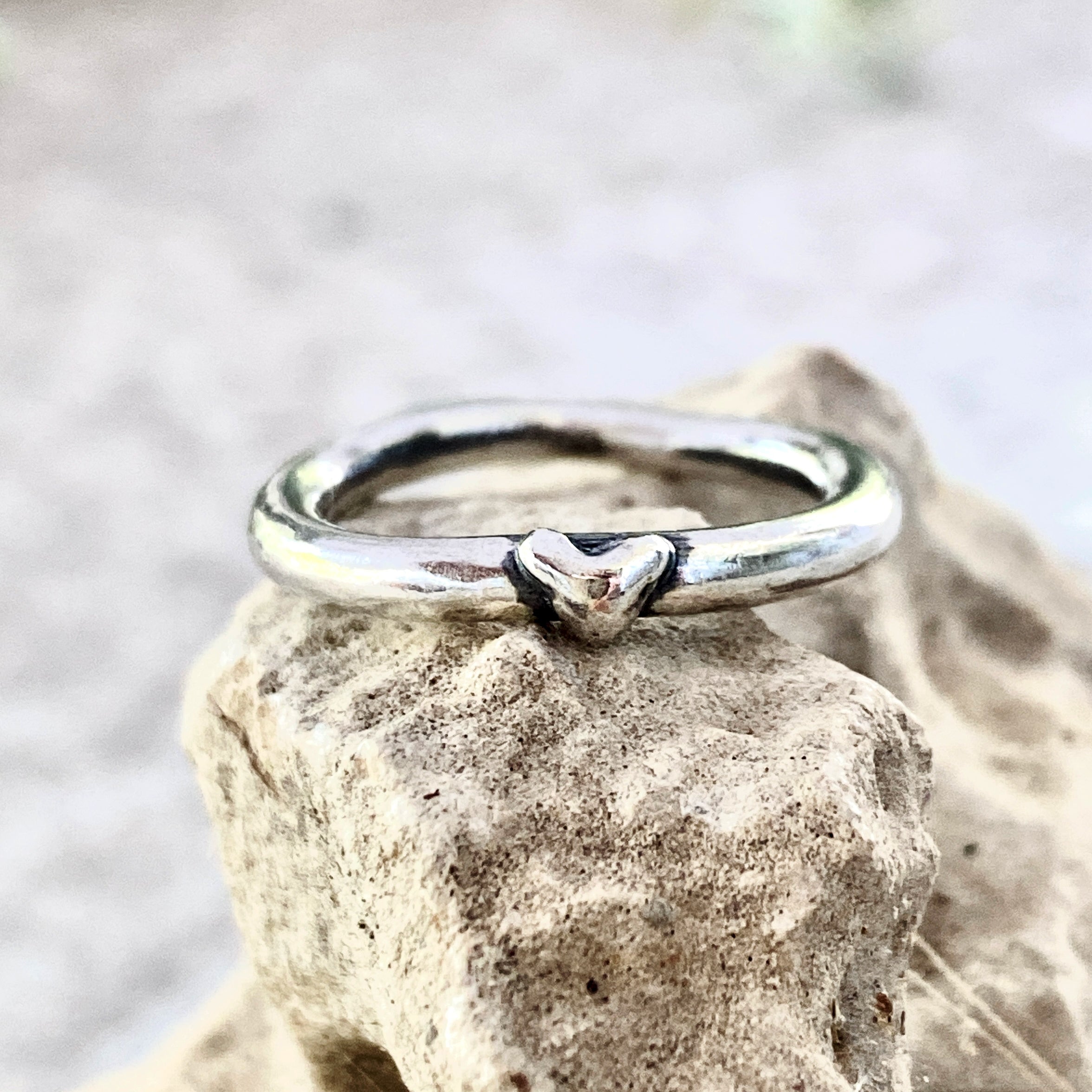 Simple sterling silver, round wire ring- Tiny Heart design – Jewelry by ...