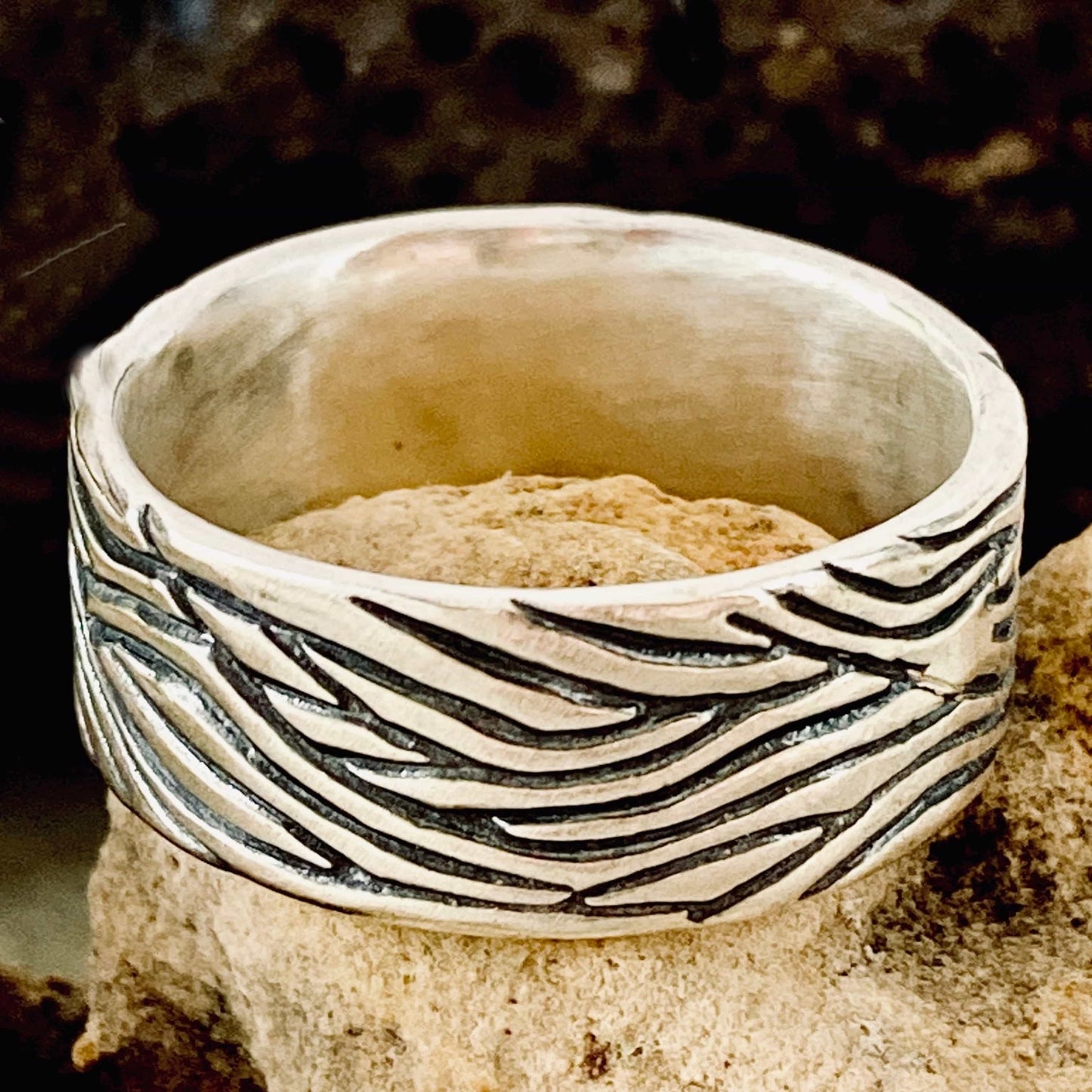Carved Curves Sterling Silver Ring