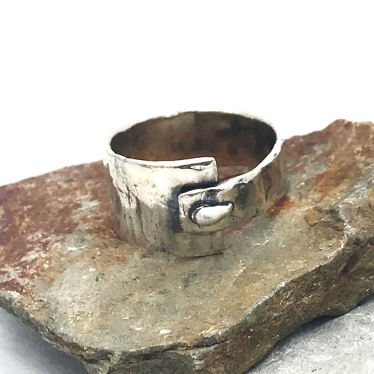 Asymmetrical Teardrop Sterling Silver Ring with waxy Texture