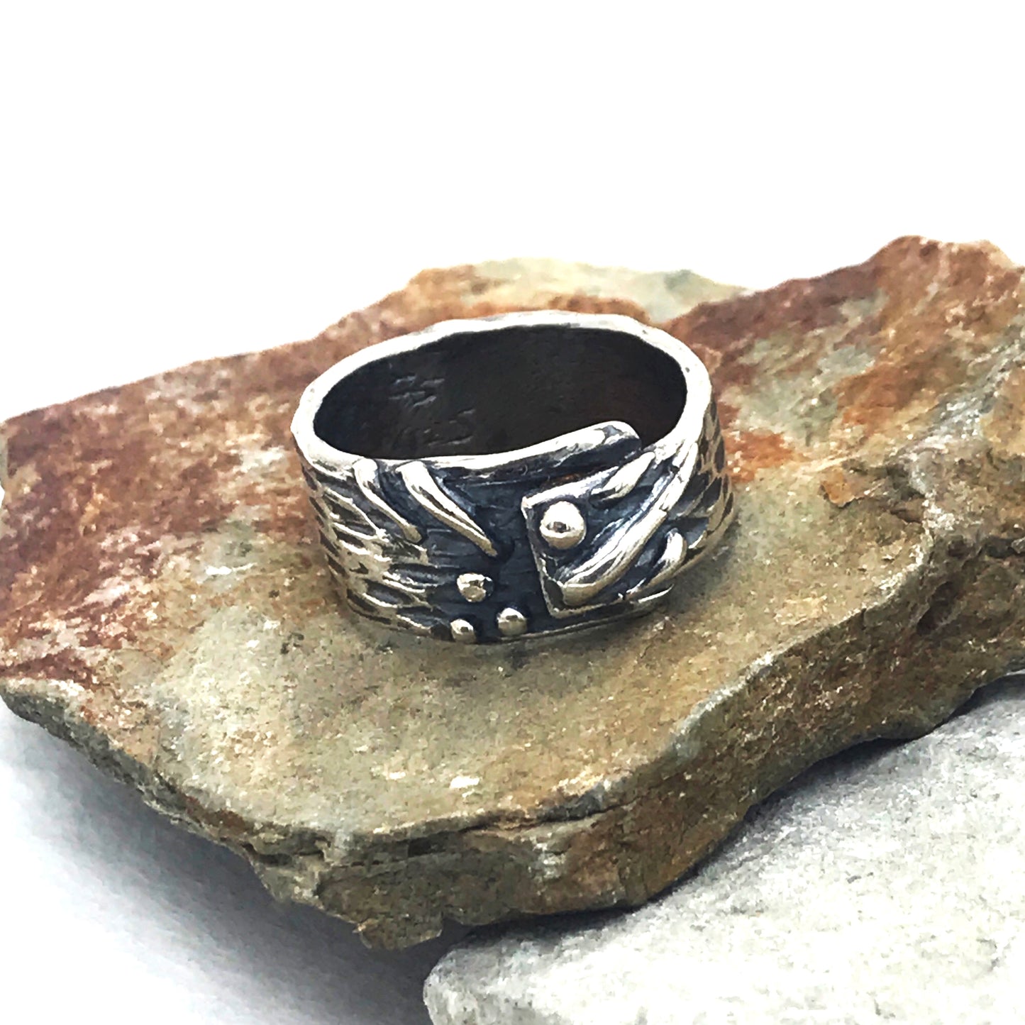 Asymmetrical Wrap Sterling Silver Lines and Dots Ring