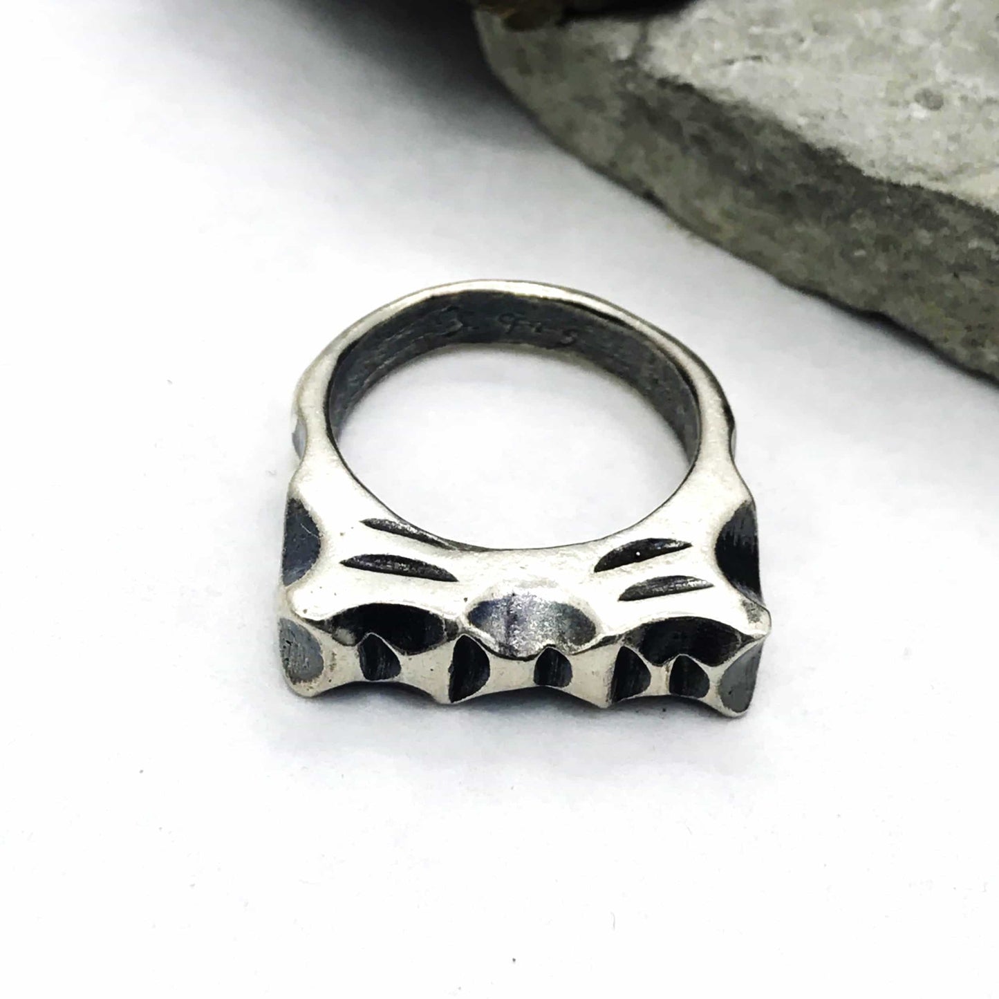 Chunky Carved Lines Sterling Silver Ring