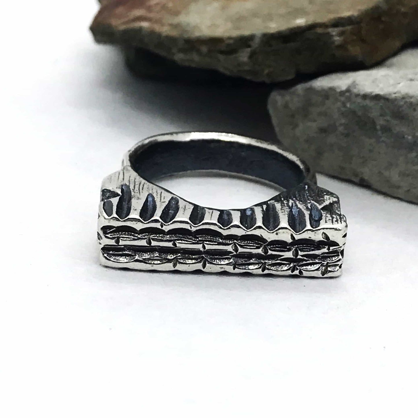 Chunky Trenched Sterling Silver Ring