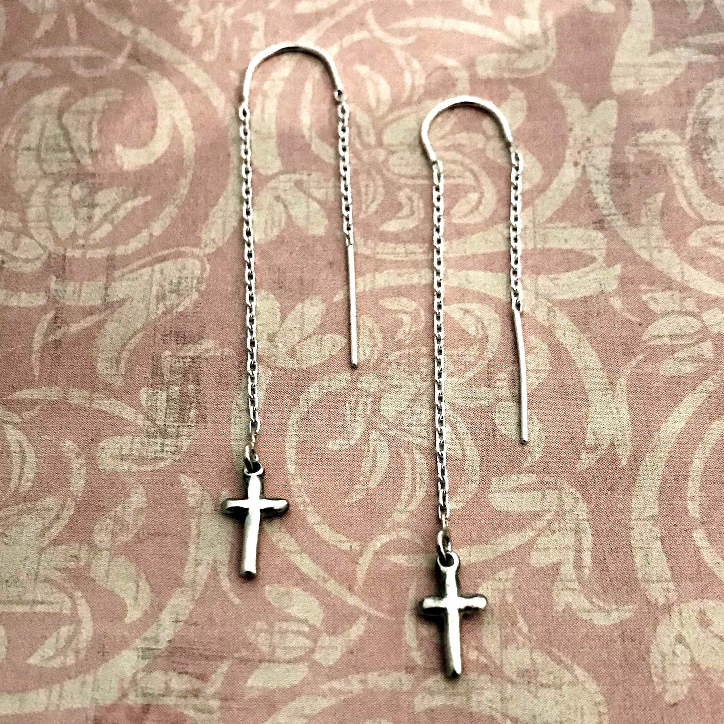 Tiny Crosses - Sterling silver Earrings on French posts or Ear threaders