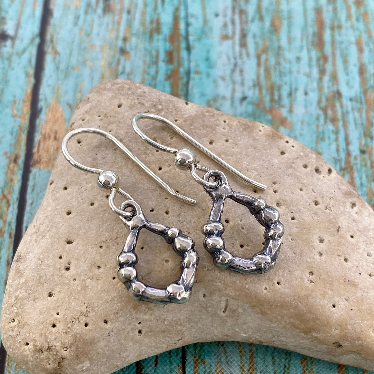Rings of silver with dots - Sterling silver Earrings on French posts or Ear threaders