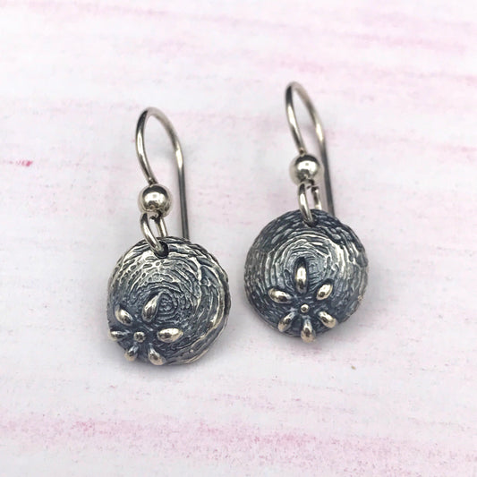 Sterling silver Textured Flower Earrings on French Hooks