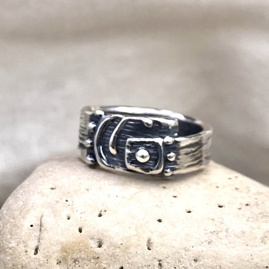 Asymmetrical Abstract Fringed Spiral Sterling Silver Ring