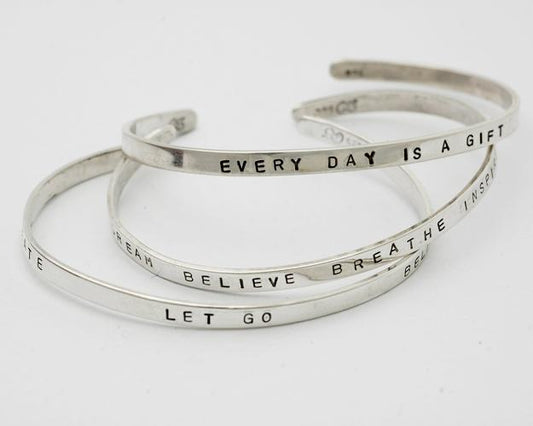 Life Wish Sterling silver Personalized for you with a Word, Name, Date, Phrase Cuff Bracelet