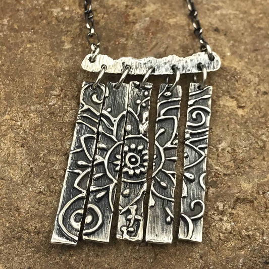 Sterling silver Mehndi design polyptych necklace