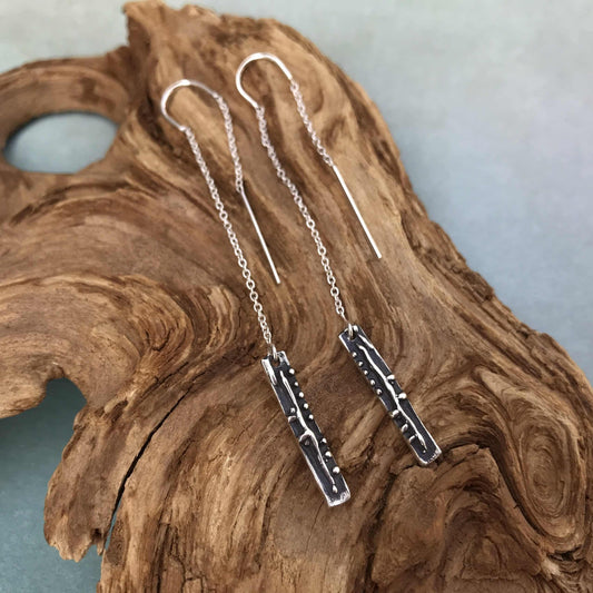 Sterling silver Long Geometric Rectangle Ear threaders