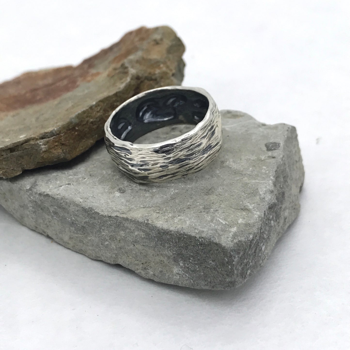 Slightly domed with Treebark Texture- Sterling Silver Ring