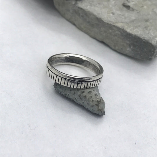 Carved Divisions Ring - "Fenceline" -Sterling silver