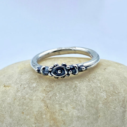 Sterling Silver Abstract Target - Simple Rounded Band Ring