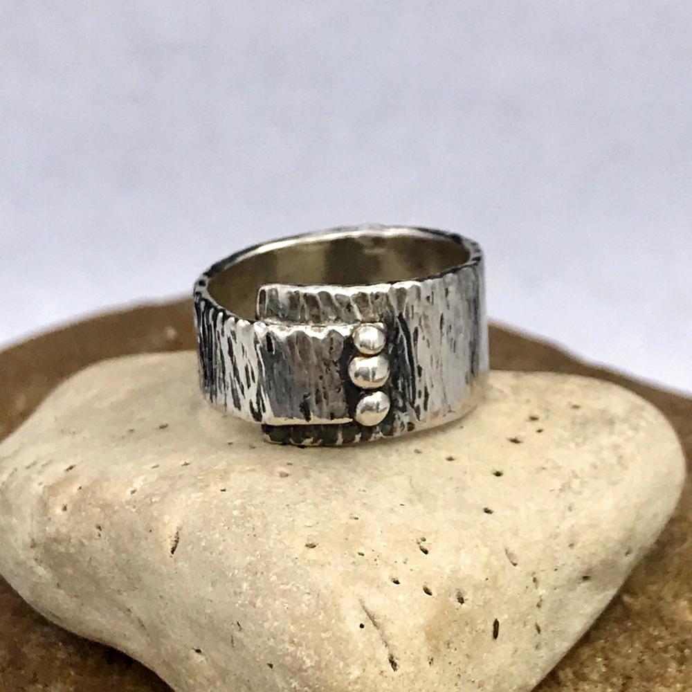 Asymmetrical Abstract Vertical Three Dot Sterling Silver Ring