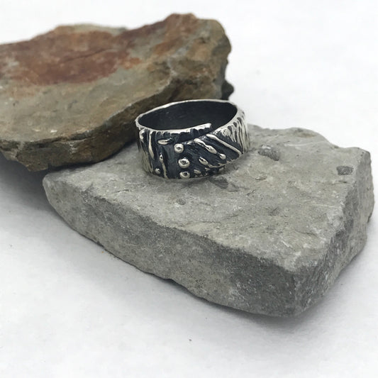 Asymmetrical Abstract Lines & Dots Sterling Silver Ring